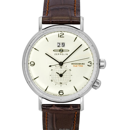 Reloj Zeppelin Hindenburg de cuarzo para hombre, correa de piel marrón, esfera beige, 80445