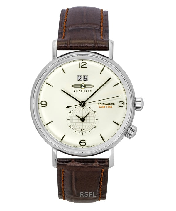 Reloj Zeppelin Hindenburg de cuarzo para hombre, correa de piel marrón, esfera beige, 80445