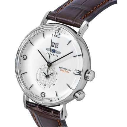 Reloj Zeppelin Hindenburg de cuarzo para hombre, correa de piel marrón, esfera beige, 80445