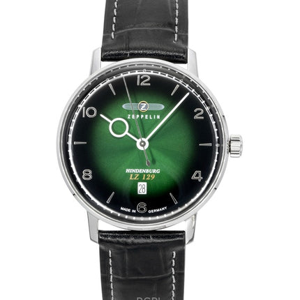 Reloj de caballero Zeppelin LZ 129 Hindenburg con correa de cuero, esfera verde y movimiento de cuarzo (80484).