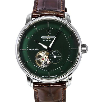 Zeppelin LZ 120 Bodensee Correa de cuero Corazón abierto Esfera verde Reloj automático para hombre 81664