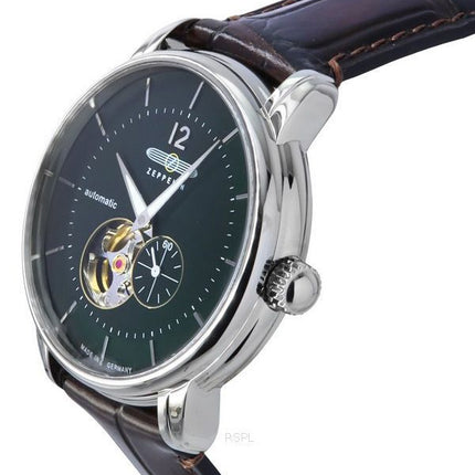 Zeppelin LZ 120 Bodensee Correa de cuero Corazón abierto Esfera verde Reloj automático para hombre 81664