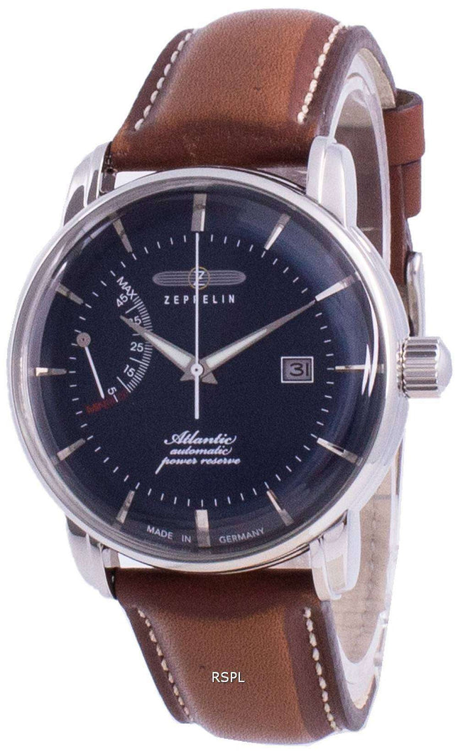 Reloj Zeppelin Atlantik con esfera azul y correa de cuero automático 8462-3 84623 para hombre