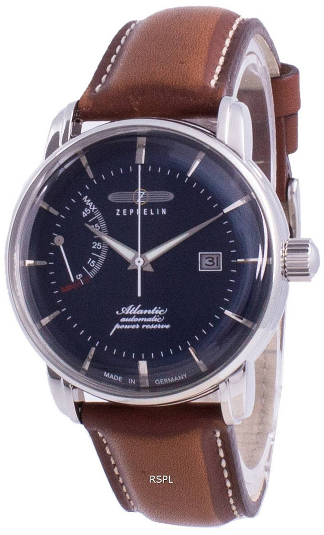 Reloj Zeppelin Atlantik automático con correa de piel y esfera azul 8462-3 84623 para hombre, reacondicionado