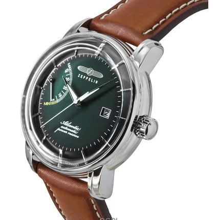 Reloj Zeppelin Atlantic para hombre, automático, correa de piel, esfera verde oscuro, 84624