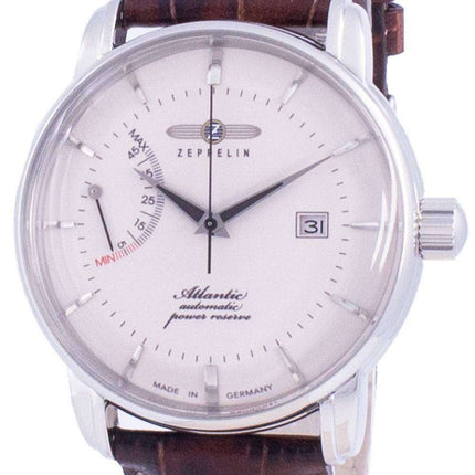 Zeppelin Atlantik, esfera blanca, correa de cuero, automático, 8462-5, 84625, reloj para hombre