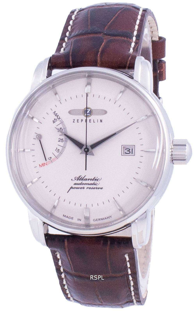 Zeppelin Atlantik, esfera blanca, correa de cuero, automático, 8462-5, 84625, reloj para hombre