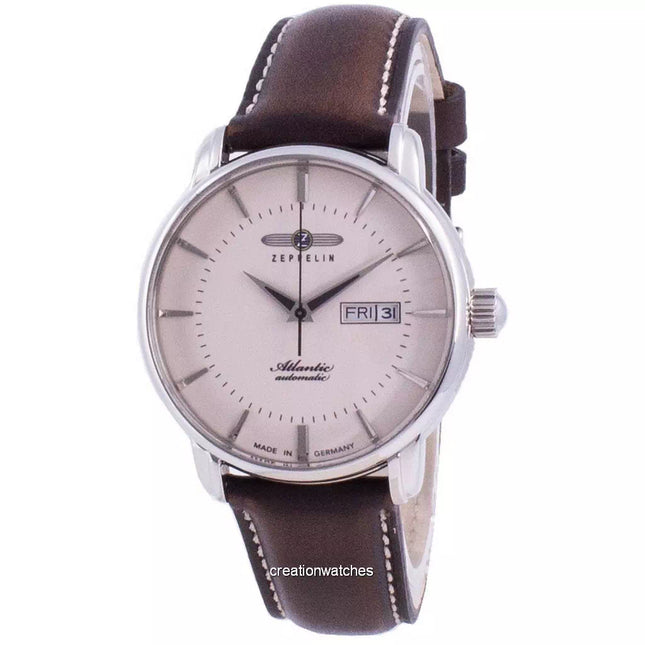 Reloj Zeppelin Atlantic automático con correa de piel y esfera beige 8466-5 84665 para hombre, reacondicionado