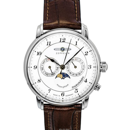 Reloj Zeppelin Friedrichshafen 85361 para hombre con correa de piel marrón y esfera blanca de cuarzo