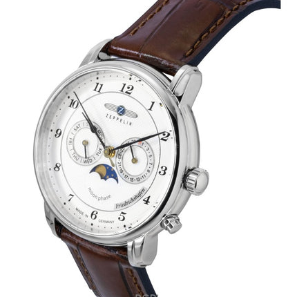 Reloj Zeppelin Friedrichshafen 85361 para hombre con correa de piel marrón y esfera blanca de cuarzo