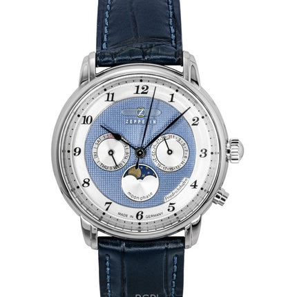 Reloj Zeppelin Friedrichshafen de cuarzo con correa de piel azul y esfera azul 85363 para hombre