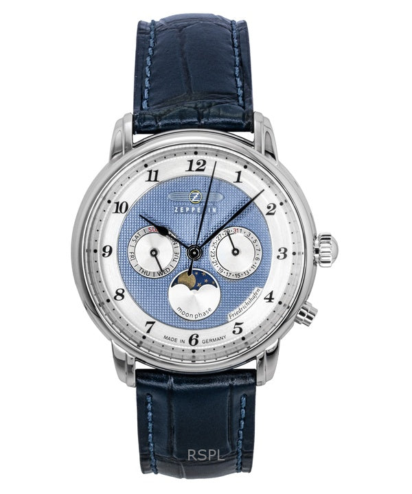 Reloj Zeppelin Friedrichshafen de cuarzo con correa de piel azul y esfera azul 85363 para hombre