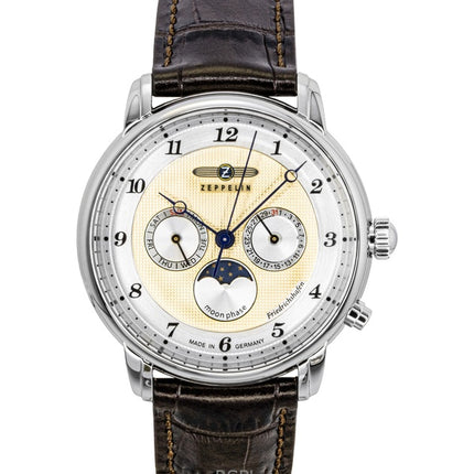 Reloj Zeppelin Friedrichshafen de cuarzo con correa de piel marrón y esfera dorada 85365 para hombre