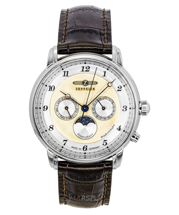 Reloj Zeppelin Friedrichshafen de cuarzo con correa de piel marrón y esfera dorada 85365 para hombre