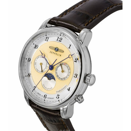 Reloj Zeppelin Friedrichshafen de cuarzo con correa de piel marrón y esfera dorada 85365 para hombre