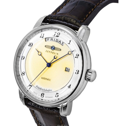 Reloj Zeppelin Friedrichshafen 85625 para hombre, automático, con correa de piel marrón y esfera dorada