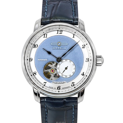 Reloj Zeppelin Friedrichshafen automático para hombre, correa de piel, esfera azul con corazón abierto, 85663