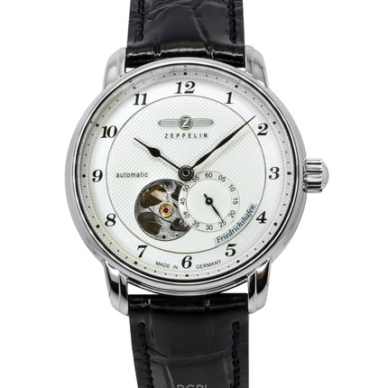 Reloj Zeppelin Friedrichshafen automático para hombre, correa de cuero, esfera plateada con corazón abierto, 85664