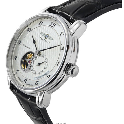 Reloj Zeppelin Friedrichshafen automático para hombre, correa de cuero, esfera plateada con corazón abierto, 85664