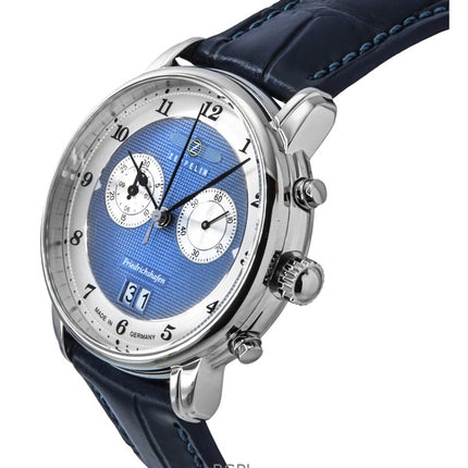 Reloj Zeppelin Friedrichshafen Cronógrafo Correa de piel Esfera azul Cuarzo 85843 para hombre