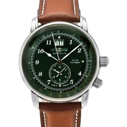 Zeppelin LZ126 Los Ángeles Correa de cuero marrón Esfera verde Cuarzo 86444 Reloj para hombre