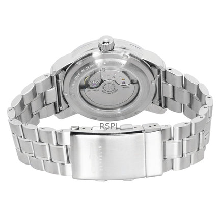 Reloj Zeppelin 100 Jahre GMT de acero inoxidable con esfera plateada, automático, 8666MB1, para hombre