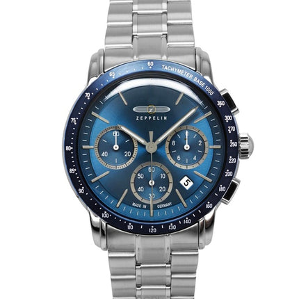 Reloj Zeppelin New York Cronógrafo de acero inoxidable con esfera azul de cuarzo 8878MB3 para hombre