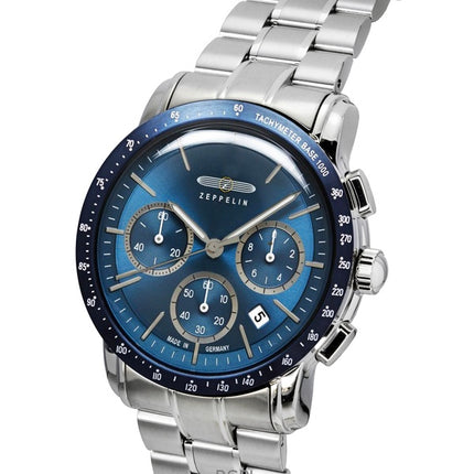 Reloj Zeppelin New York Cronógrafo de acero inoxidable con esfera azul de cuarzo 8878MB3 para hombre