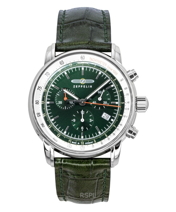 Reloj Zeppelin LZ 14 Marine Cronógrafo con correa de piel y esfera verde de cuarzo 88884 para hombre