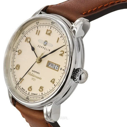 Reloj Zeppelin Mediterranee 1921 con correa de cuero y esfera beige automático 96645 para hombre