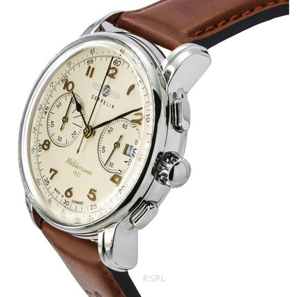 Reloj Zeppelin Mediterranee cronógrafo con correa de cuero y esfera beige de cuarzo 96705 para hombre