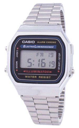 Casio Digital alarma Chrono A168WA-1WDF A168WA-1W Unisex reloj de acero inoxidable