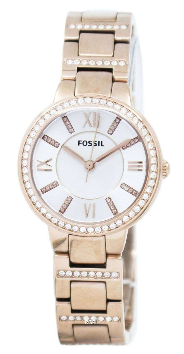Fósiles Virginia tres mano cristal oro tono ES3284 reloj de mujeres