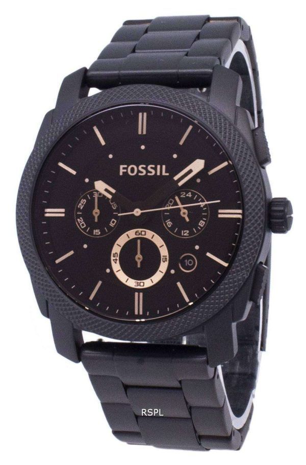 Máquina fósil tamaño mediano Cronógrafo IP negro acero inoxidable FS4682 reloj de hombres