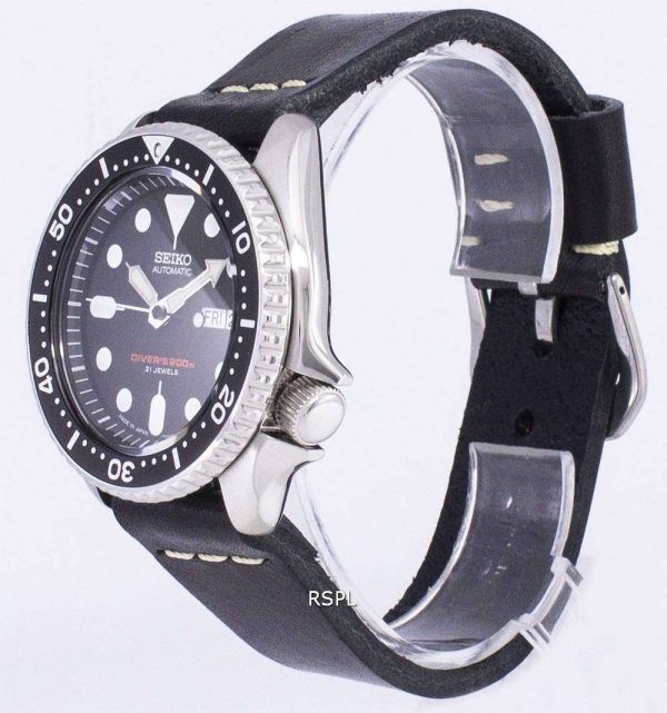 200M Jap√≥n de Automatic Seiko SKX007J1 LS14 Diver negro cuero correa Watch de Men