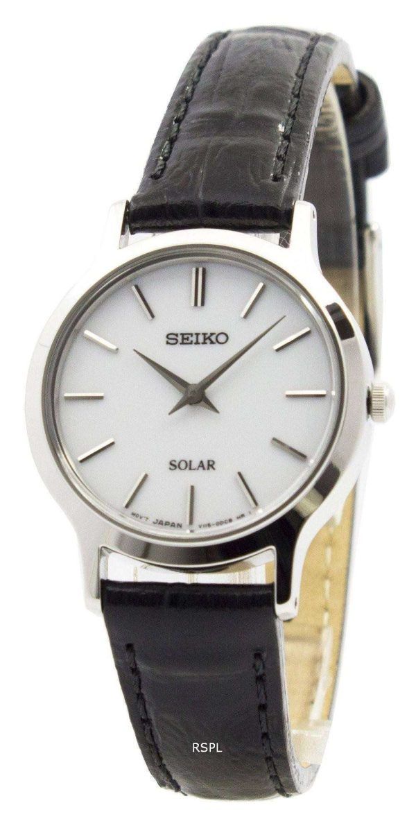 Reloj Seiko Solar esfera blanca cuero correa SUP299P1 SUP299P de las mujeres
