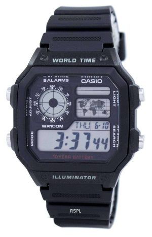 Juventud de Casio iluminador mundo tiempo alarma AE-1200WH-1AV AE1200WH-1AV reloj de Men