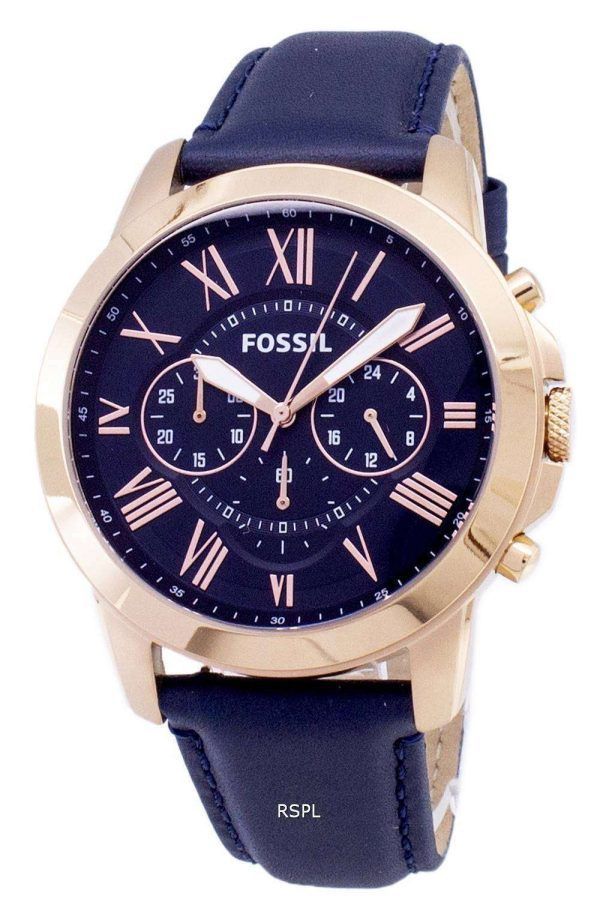 Fossil Grant Chronograph correa de cuero azul FS4835 reloj de caballero
