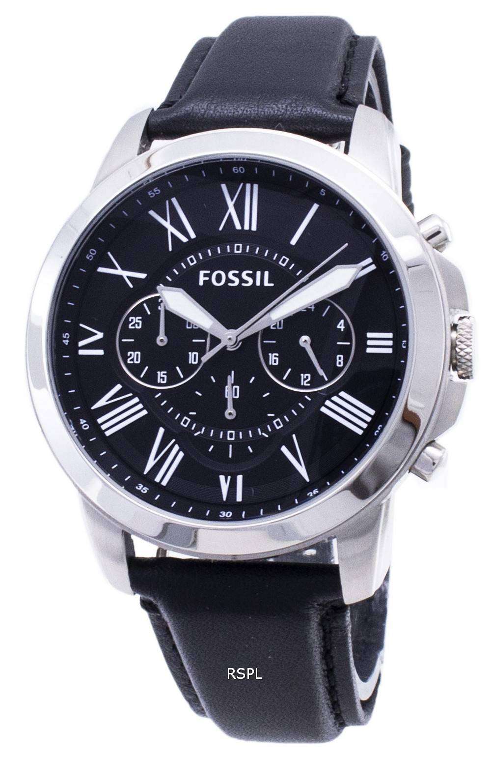 Fossil Grant Chronograph pulsera de cuero negro FS4812 reloj de