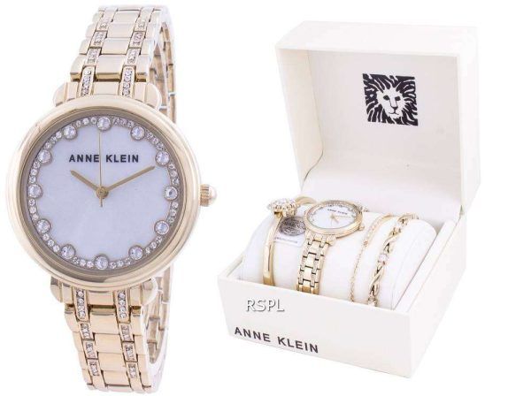 Anne Klein Swarovski Crystal Accented 3488GPST Reloj de cuarzo con juego de regalo para mujer