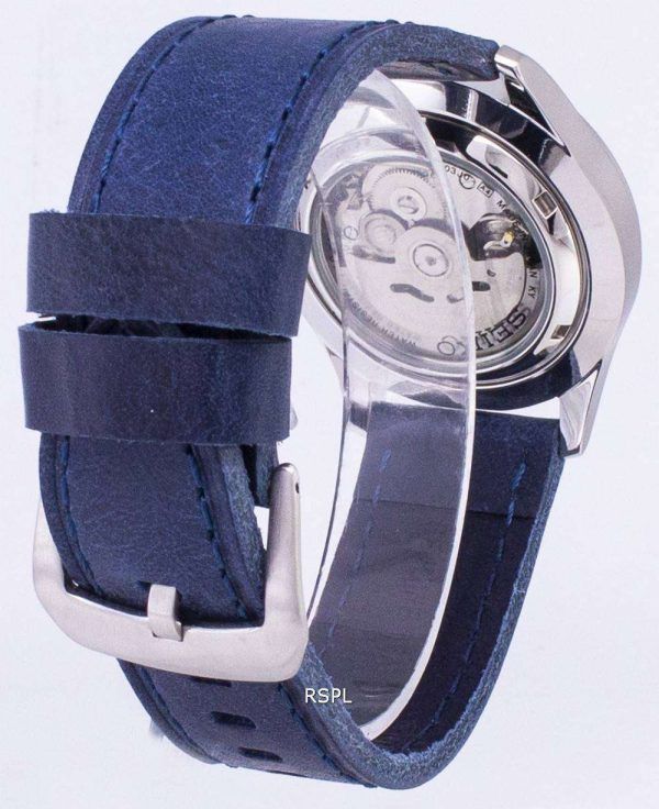 Seiko 5 Sports SNZG09J1-LS13 Reloj de hombre con correa de cuero azul marino de Japón Made Dark