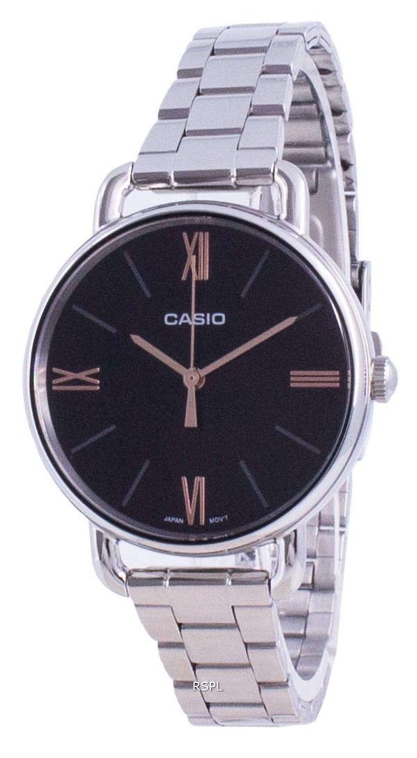 Reloj Casio de cuarzo de acero inoxidable con esfera negra LTP-E414D-1A LTPE414D-1A para mujer