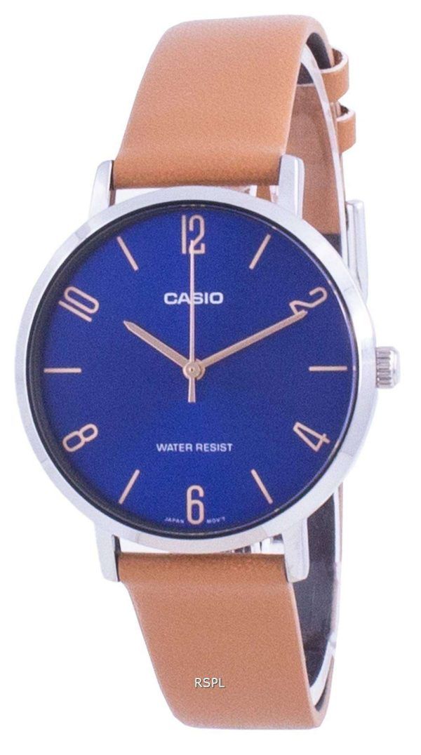Reloj Casio con esfera azul y correa de cuero de cuarzo LTP-VT01L-2B2 LTPVT01L-2B2 para mujer