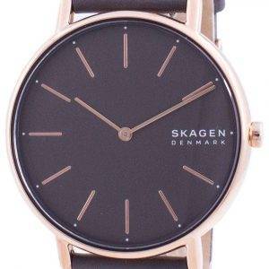 Skagen Signatur Grey Dial Charcoal Leather Strap Quartz SKW2794 Womens Watch