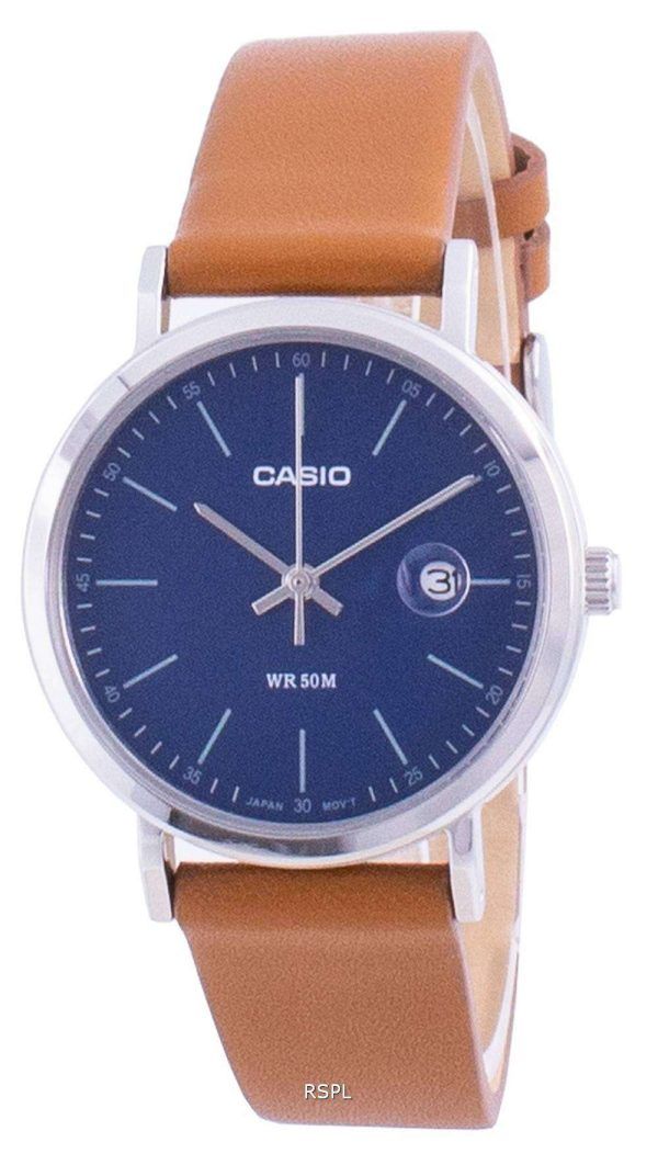 Reloj Casio analógico con esfera azul y correa de cuero LTP-E175L-2E LTPE175L-2 para mujer