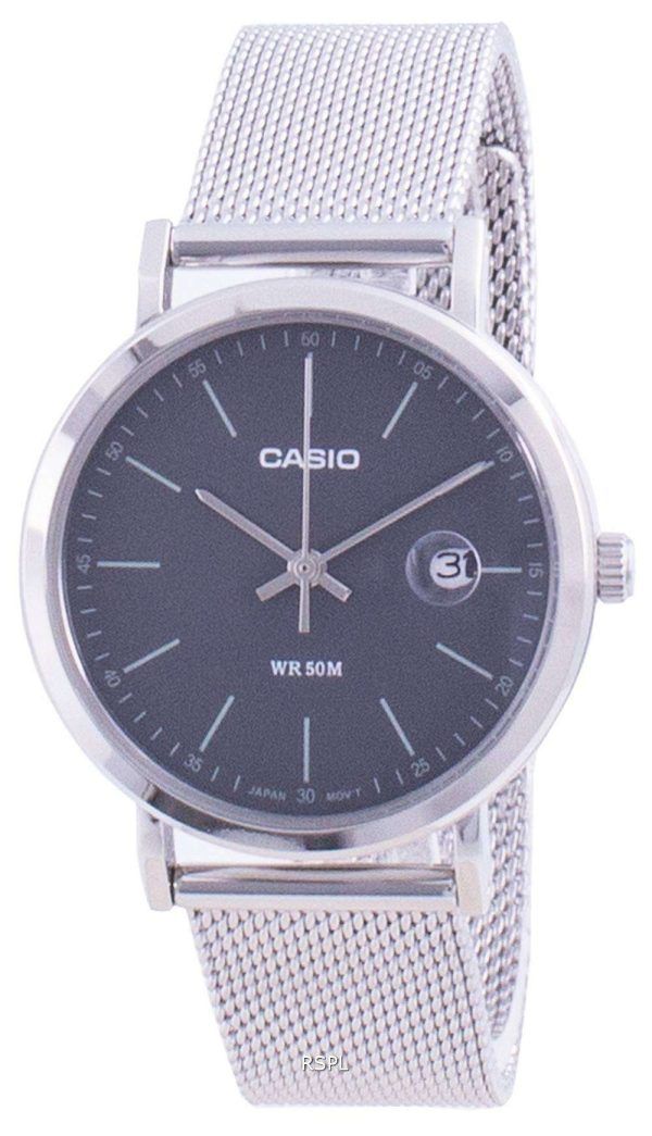 Reloj Casio analógico de acero inoxidable con esfera negra LTP-E175M-1E LTPE175M-1 para mujer