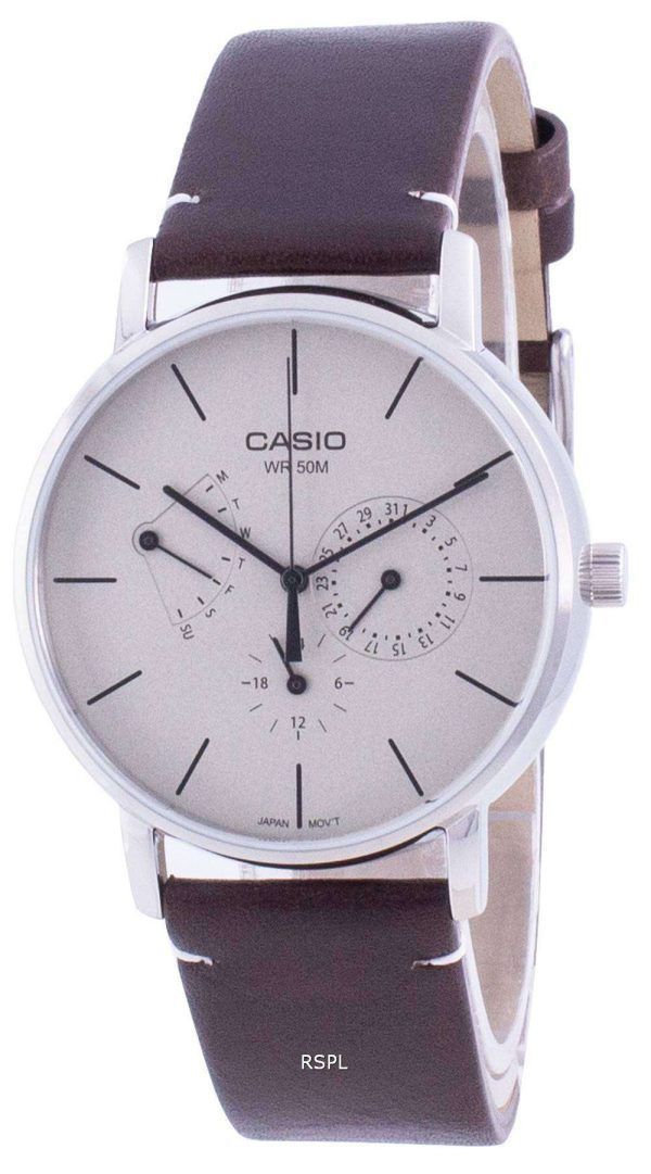 Reloj Casio con esfera blanca y correa de cuero de cuarzo MTP-E320L-5E MTPE320L-5 para hombre