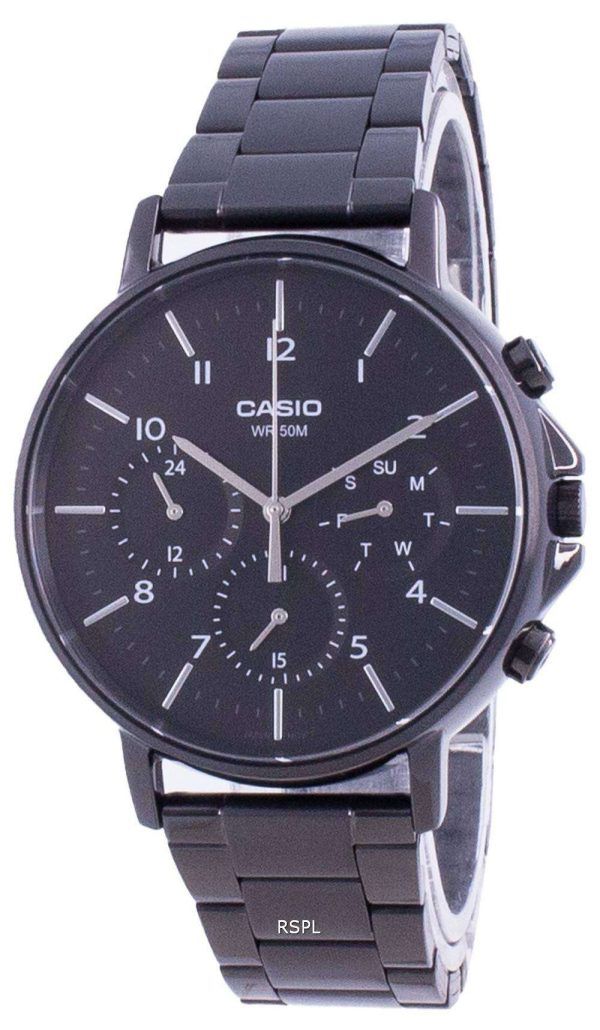 Reloj Casio Multi Hands, esfera negra, acero inoxidable, cuarzo, MTP-E321B-1A MTPE321B-1, para hombre