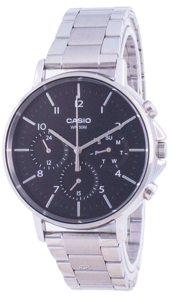 Reloj Casio Multi Hands, esfera negra, acero inoxidable, cuarzo MTP-E321D-1A MTPE321D-1 para hombre