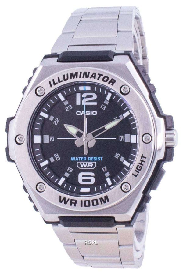 Reloj Casio Youth con esfera negra, acero inoxidable, cuarzo MWA-100HD-1A MWA100HD-1 100M para hombre
